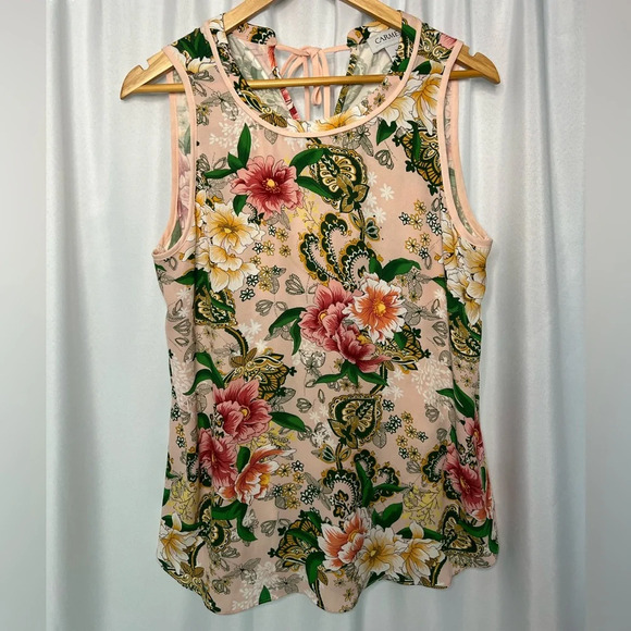 Carmen Marc Valvo Pink Floral Mixed Media Sleeveless Blouse - size Small - Picture 3 of 10